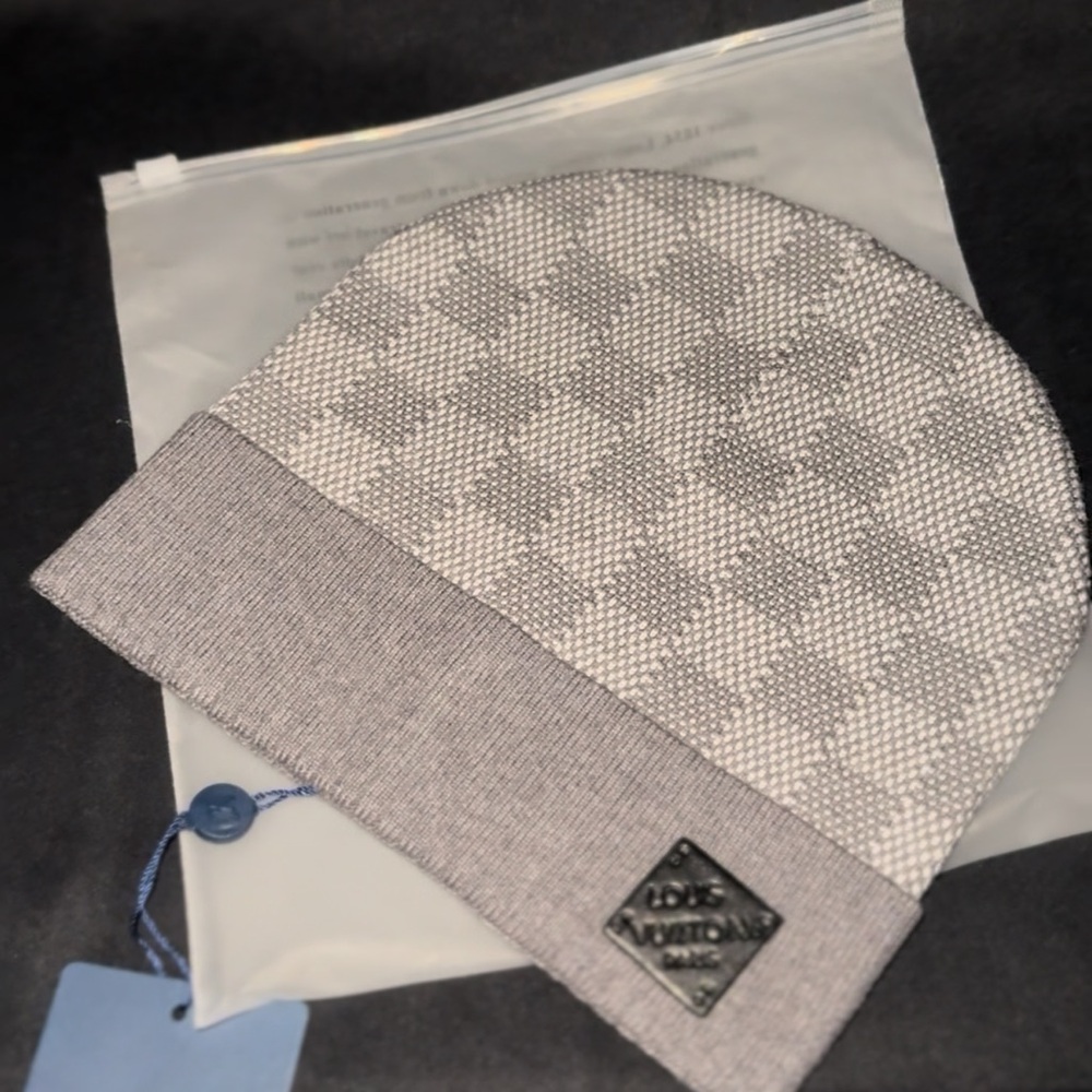 Louis Vuitton Gray Checkered Knit Hat